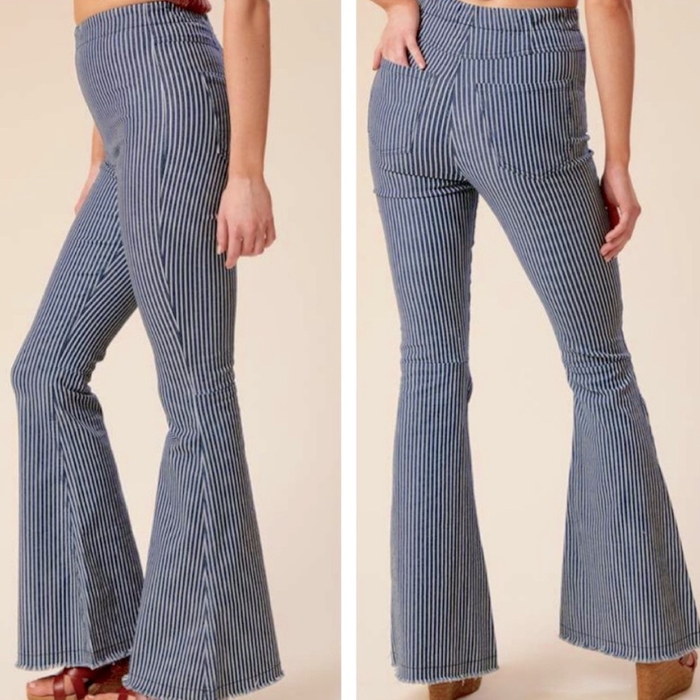 Altar’d State Striped Flare Elastic Waist Jeans Size small
